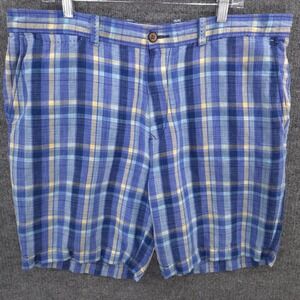 Tommy Bahama Shorts Mens 38 Blue Plaid Chinos Linen Blend Marlin Preppy Casual